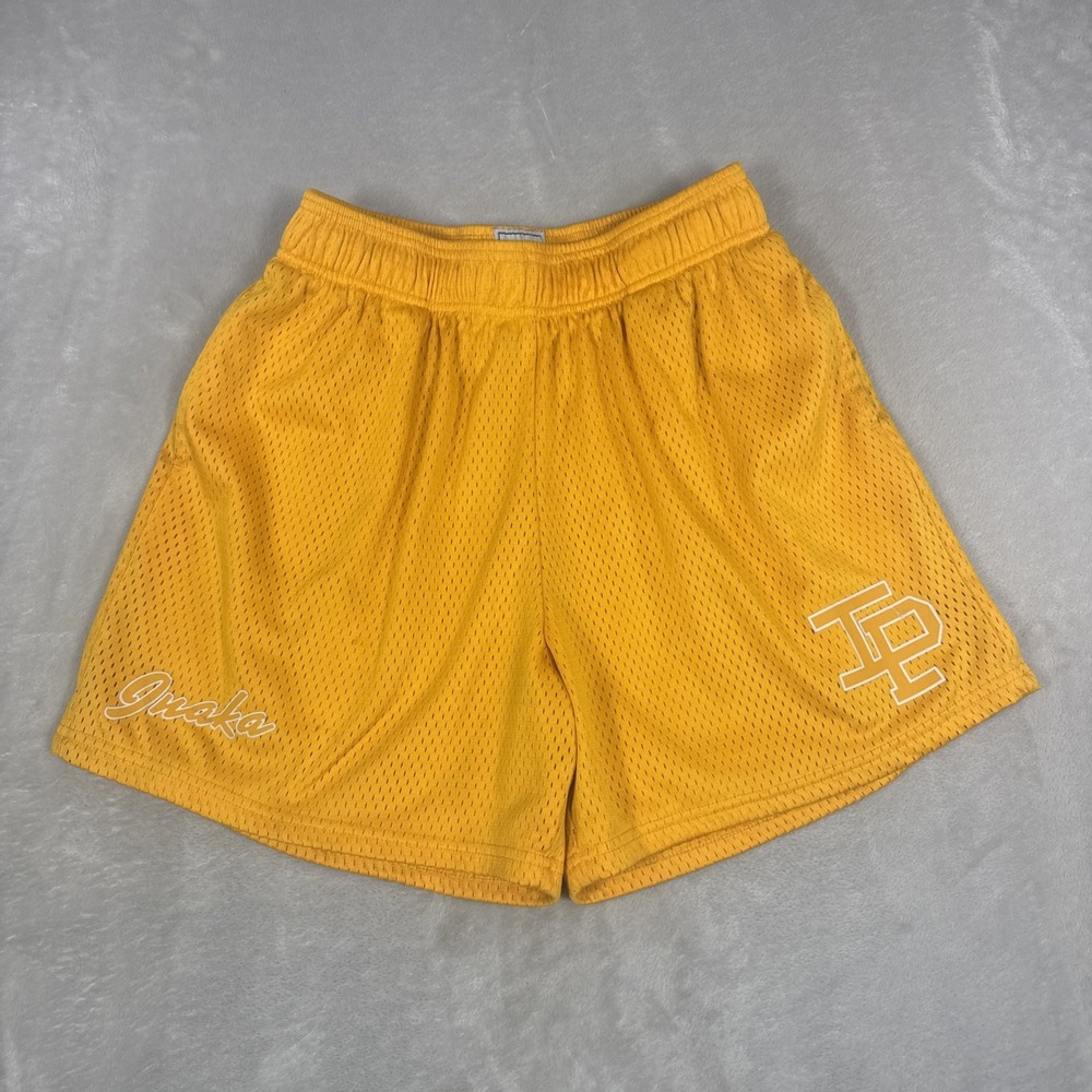 Inaka Power Shorts Mens Medium Yellow Mesh Athletic Gym Logo Workout Activewear